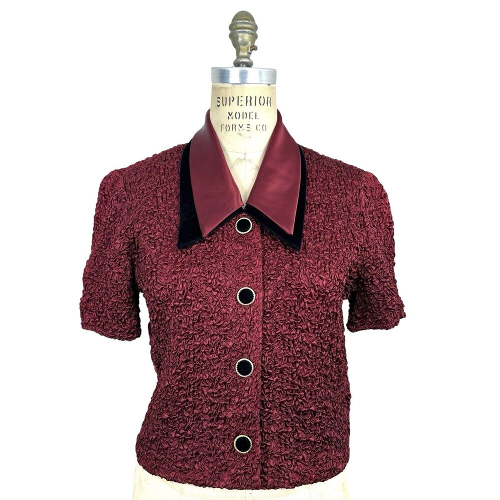 Vintage Jeffrey & Dara Women Pointed‎ Collar Satin Velvet Blouse 10P Goth Retro